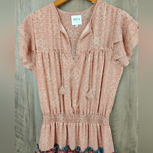 MISA Los Angeles Suri Tiered Skirt Floral Pattern Mini Dress In Peony Size XS - Picture 10 of 16